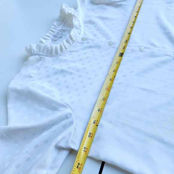 Ann Taylor Polka Dot Long Sleeve Blouse Satin Dots Ivory Off White Ruffle Neck M - Picture 11 of 11